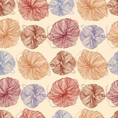 Ball of thread for knitting seamless pattern vector. Seamless pattern for wallpaper, pattern fills, web page background, surface textures.