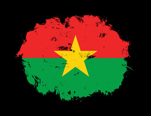 Burkina faso flag painted on black stroke brush background