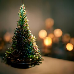 Close-up beautiful Christmas tree. Illustration about Christmas. Made by AI.