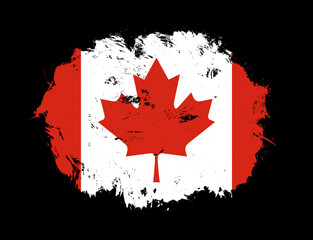 Canada flag painted on black stroke brush background