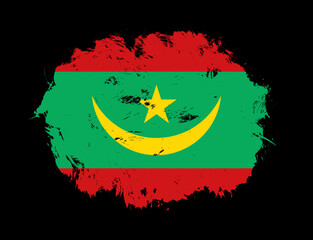 Mauritania flag painted on black stroke brush background