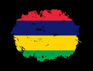 Mauritius flag painted on black stroke brush background