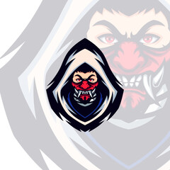 White Hood Guy wearing Red Demon Mask Vector Mascot