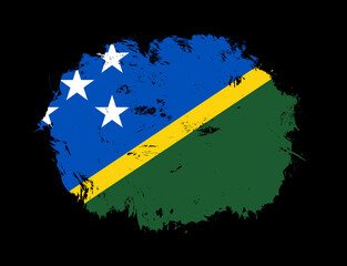Solomon islands flag painted on black stroke brush background