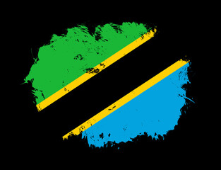 Tanzania flag painted on black stroke brush background