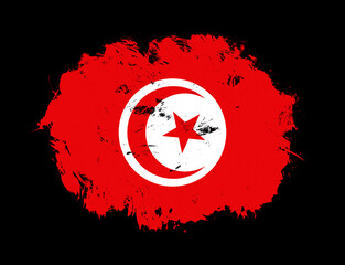 Tunisia flag painted on black stroke brush background