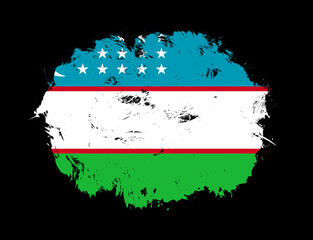 Uzbekistan flag painted on black stroke brush background