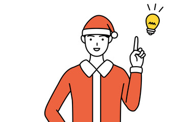 アイデアを思いついたサンタクロース姿の男性