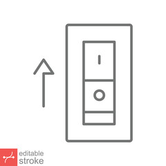 Light on, electric switch icon. Simple outline style. Power turn on button, toggle switch on position concept. Thin line vector illustration isolated on white background. Editable stroke EPS 10.