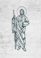 Hand drawn illustration of St Jude Thaddeus .