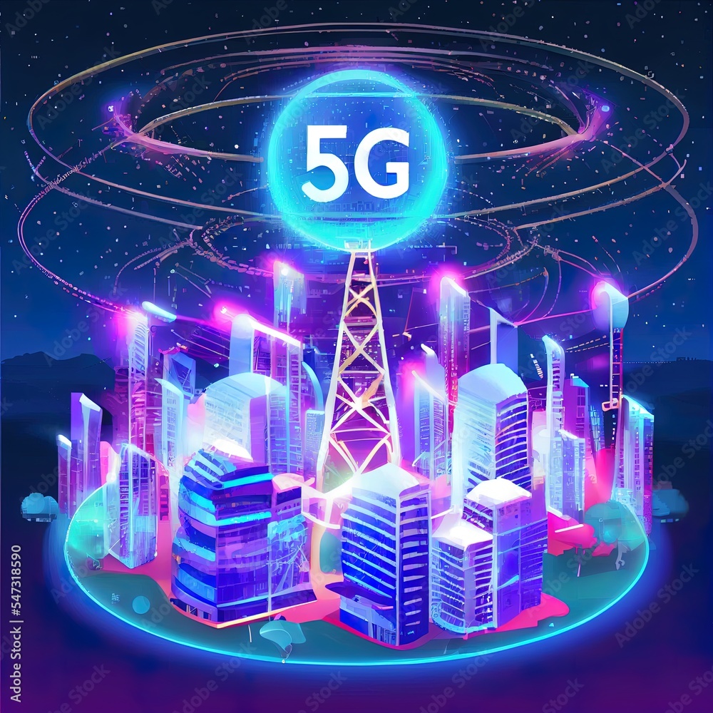 Canvas Prints Advanced communication and global internet network connection in smart city . Concept of future 5G wireless digital connecting and social media networking .