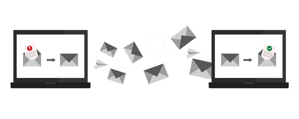 Newsletter. Sending a message from a computer to computer. Illustration for email newsletters and the web. Spam. 