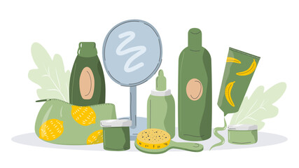 vector flat style illustration on the theme of natural cosmetics, organic cosmetics