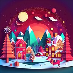 Fototapeta premium Paper cut style about Christmas. Illustration about Christmas. Made by AI.