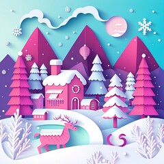 Paper cut style about Christmas. Illustration about Christmas. Made by AI.