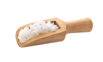 Cooked rice in wood scoop on transparent png
