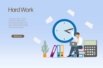 Businessman working and stop clock to complete project in time. Business motivation for achievement, project and time management strategy.