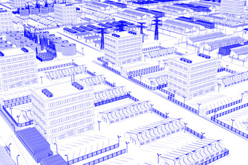 Blueprint of industrial estate park with infrastructure development