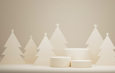 Podium christmas tree with elegant christmas and new year on white background