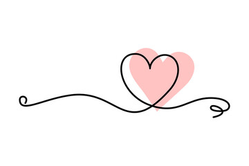 Heart in the style of line art with colored spots. vector illustration