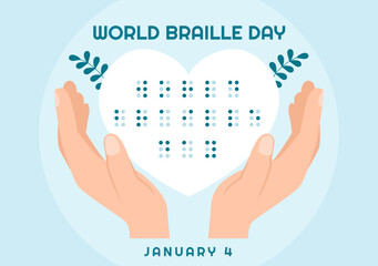 World Braille Day on 4th of January with Text by Alphabet for Means of Communication in Flat Cartoon Hand Drawn Templates Illustration - obrazy, fototapety, plakaty