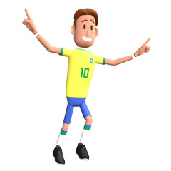 Brazil football player 3D character goal celebration. Cartoon character as Brazilian soccer team.