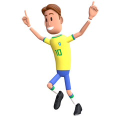 Brazil football player 3D character goal celebration. Cartoon character as Brazilian soccer team.