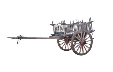 Fototapeta na wymiar Vintage transport wood wagon in Thai temple isolated on white background ,clipping path