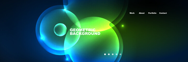 Shiny neon circles and bubbles, dark abstract background with blurred magic neon light, wallpaper design