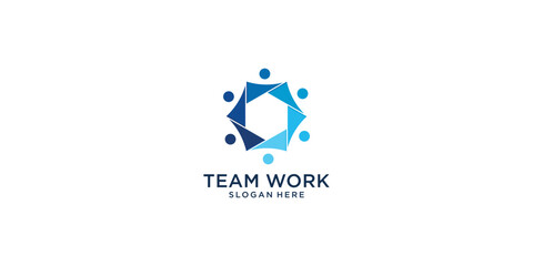 Set of teamwork logo with people group in colorful design style.