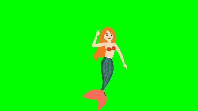 Mermaid cartoon 2d animation green screen