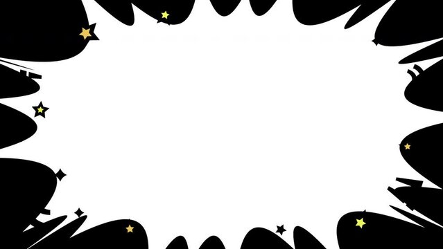 背景透明アルファチャンネル付き　ポップな爆発トゲトゲふきだしと星のループアニメーション