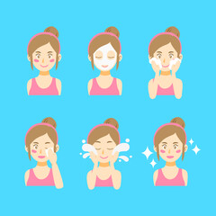 Skin care concept young girl character cleaning her face Facial treatment procedures