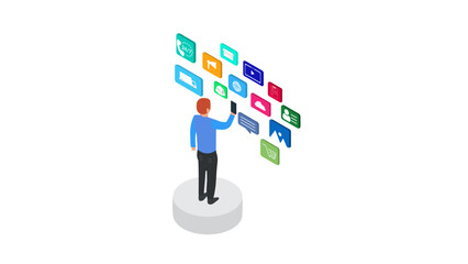 Modern flat design isometric concept of Seo Optimization for website and mobile website. Landing page template. phone, video, website, cloud icon flat isometric vector illustration isolated 
