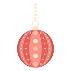 Flat colorful christmas ornate tree toys or balls vector illustration. Collection of design elements for greeting cards, New Year banners