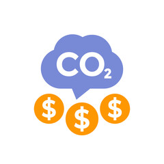 carbon emissions cost icon on white