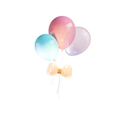 Colorful balloons with golden bows for important festivals, new years, birthdays or weddings, parties. 3d illustration