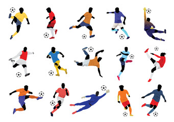 Fototapeta na wymiar vector illustration set of various poses of soccer players
