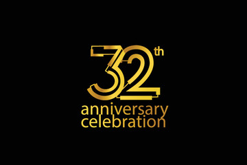 32 year anniversary celebration abstract style logotype. anniversary with gold color isolated on black background, vector design for celebration vector