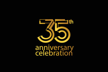 35 year anniversary celebration abstract style logotype. anniversary with gold color isolated on black background, vector design for celebration vector