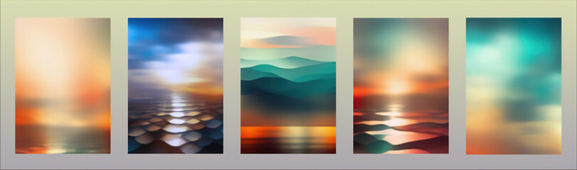 Blurred modern gradient mesh sunset and sunrise sea background