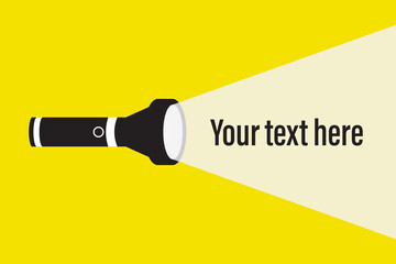 Electric flashlight silhouette on the yellow background. Handle flashlight, find or search design concept. Flat design for web banner, announcement, messages.