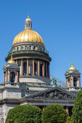 The dome of St. Isaac's Cathedral against the blue cloudless sky on a June day, Saint Petersburg