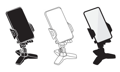 mobile phone  and stand flat icon and line art design.