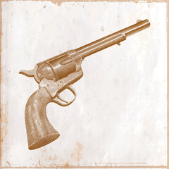 Vintage revolver gun and old paper texture