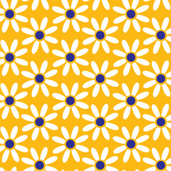 Fototapeta premium White Daisy On yellow Background. Chamomile On Yellow Background. Cute Floral Pattern For Fashion Print, Textile, Wrap Paper