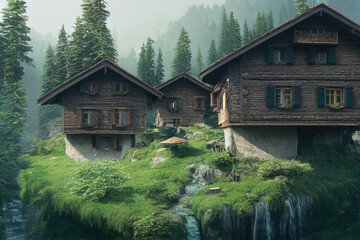 Fototapeta na wymiar wooden house in the swiss alps