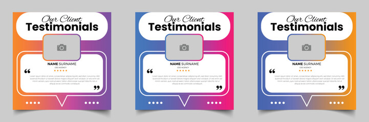 Customer feedback testimonial template vector. Customer feedback review or testimonials social media post template with color variations	