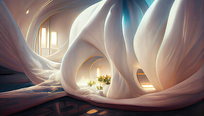 beautiful futuristic organic white interior as background wallpaper