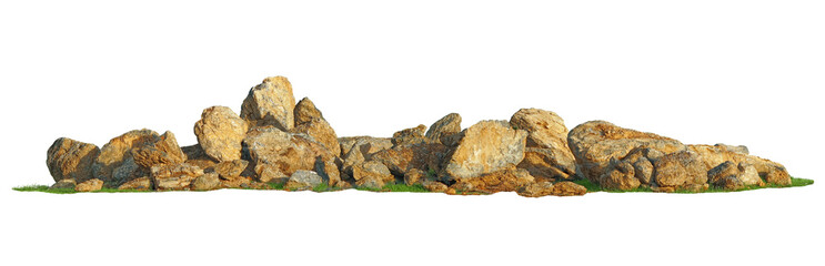 Large stone pile Isolated on PNGs transparent background , Use for visualization in architectural...